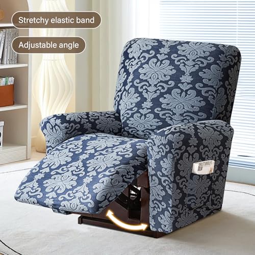 Housse de canapé inclinable jacquard 2 places bleu extensible