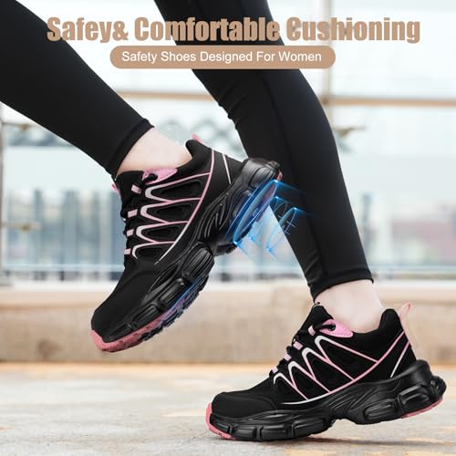 Image of Hogent Steel Toe Shoes for Women Men Wide Non Slip Work Sneakers Indestructible Shoes Lightweight Breathable Construction Sneakers Puncture Proof Ergonomic Design
