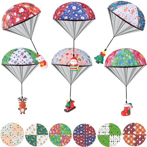 GOSODME 6 Pack Christmas Parachute Toys for Kids Girls Boys Christmas Hand Throw Flying Toys for for Kids Christmas Party Favor Gifts Sock Filling Gift Classroom Rewards Prizes