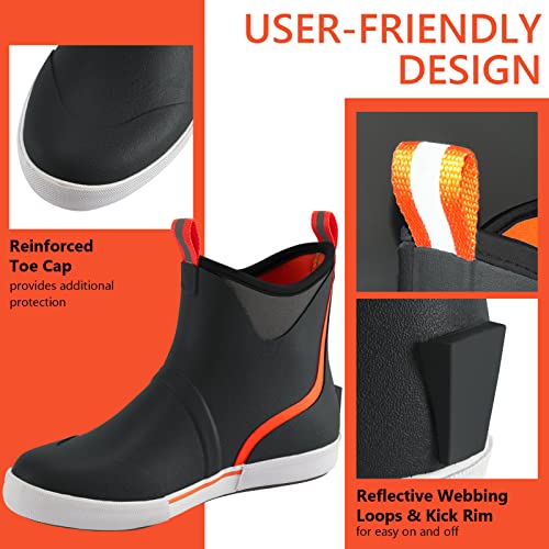 Image of BASSDASH Men's 6 inch Waterproof Deck Boots with Breathable Lining Anti-slip Neoprene Rubber Ankle Rain Boots for Fishing Boating