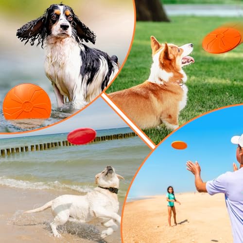 Zyren 3 Stück Hundefrisbee,18 cm Hunde Frisbee,Gummi Frisbee,Bodentarget Hund für Hundetraining, Werfen, Fangen und Spielen,Natürlichem Kautschuk, Weich und Sanft im Mund, Orange