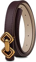 Leather Belt Skinny Waist Belt for Dresses Jeans Pants with Gold Buckle