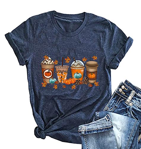 Ykomow Pumpkin Spice Coffee Latte T Shirt Womens Fall Autumn Thanksgiving Graphic Tees