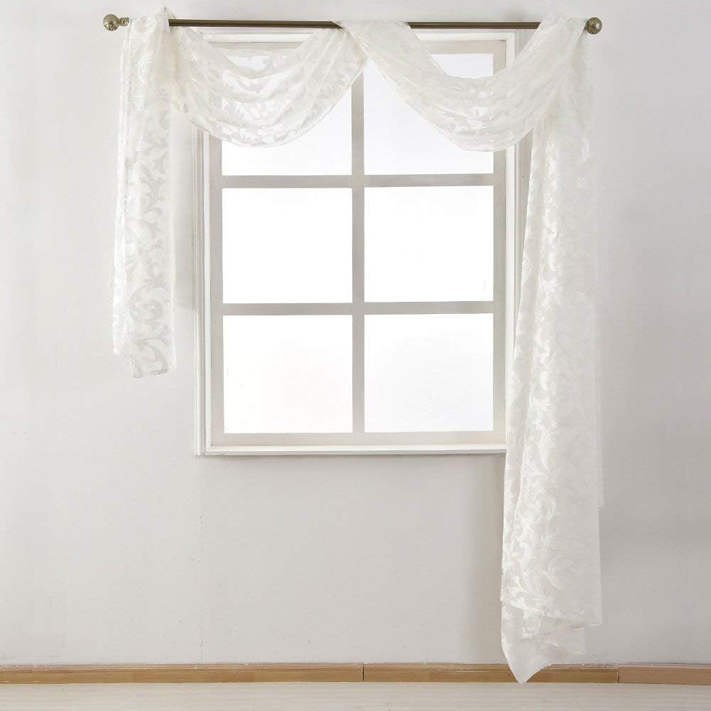 NAPEARL White Jacquard Sheer Bed Canopy Curtain Scarf, Ivory Semi-Sheer Headboard Gazebo Drape, Living Room Farmhouse French Country Home Decor Wedding Arch