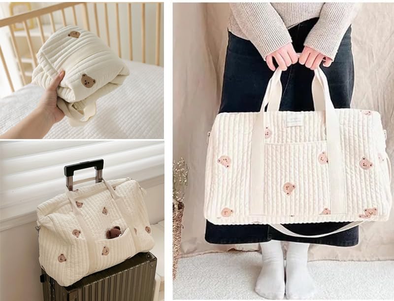 Generisch Embroidery Baby Changing Bag, elegante borsa da viaggio in cotone, grande capacità, borsa da viaggio, borsa per la mamma, borsa per la mamma, borsa portatile leggera, borsa per la mamma con
