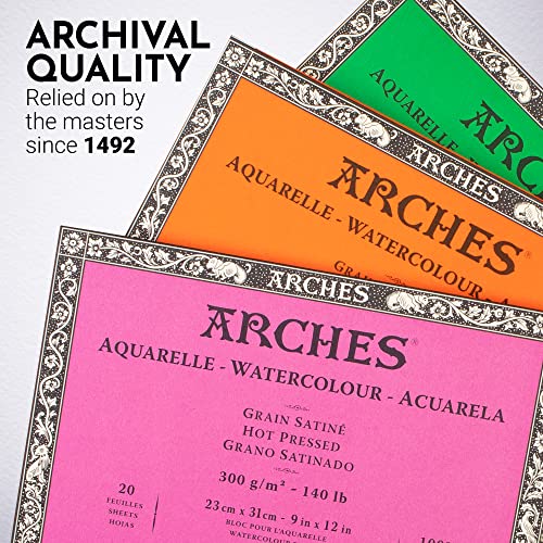 Arches Aquarelle 300 g/m² Grão Fino, Branco Natural Bloco 20 Folhas