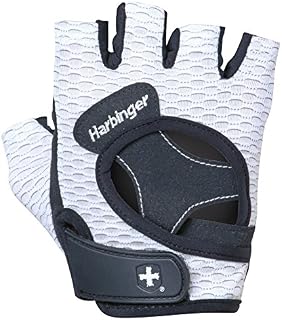 Harbinger 13919 Women's Flexfit Weightlifting Gloves with Flexible Cushioned Leather Palm (Pair), White