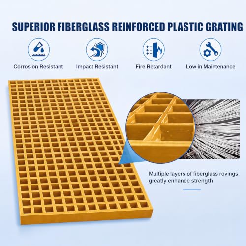 Image of Cinnvoice 3 Pcs FRP Molded Grating Panel, 2.6ft X 0.8ft X 1.5in, Yellow