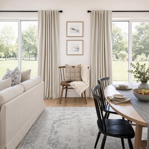 Image of Linen Textured Total Blackout Curtains for Bedroom 90 Inches Long, Cream | 100% Blackout Shield, Back Tab /Rod Pocket Living Room Drapes, Thermal Insulated Blackout Curtains 2 Panels Set, 42 inchW x 90 inchL