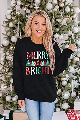 Moletom de Natal Camisas Feliz para Mulheres Pulôver de Árvore de Natal Casual Estampa Gráfica Tops