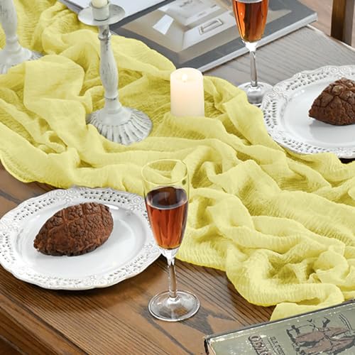 Artoid Mode Boho Light Yellow Gauze Wedding Table Runner, 120 Inch Seasonal Fabric Kitchen Dining Holiday Table Decor for Home Party Indoor by Artoid Mode - Image 3