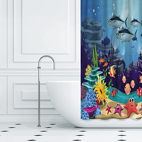 Shuihan Ocean Shower Curtain Under The Sea Shower Curtain Blue Ocean Fish Shower Curtain Sea World Kids Shower Curtain Waterproof Polyester Shower Curtains With Hooks 70.8X70.8In #TOP2