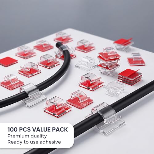 100 Stück Kabelhalter Kabelclips Selbstklebende Kabelführung Organizer, Outdoor Kabelklemmen, Kabelschellen, Kabel Haken Draht Halter Transparent für Kabelmanagement Kabelbefestigung Lichterkette