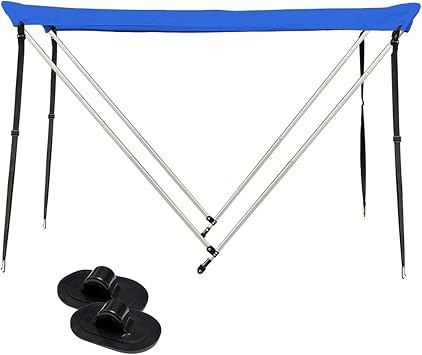 2 Bow Bimini Top Inflatable Boat Cover, Sun Shade Boat Canopy, Waterproof and UV Protection, Includes Base MountsBlue