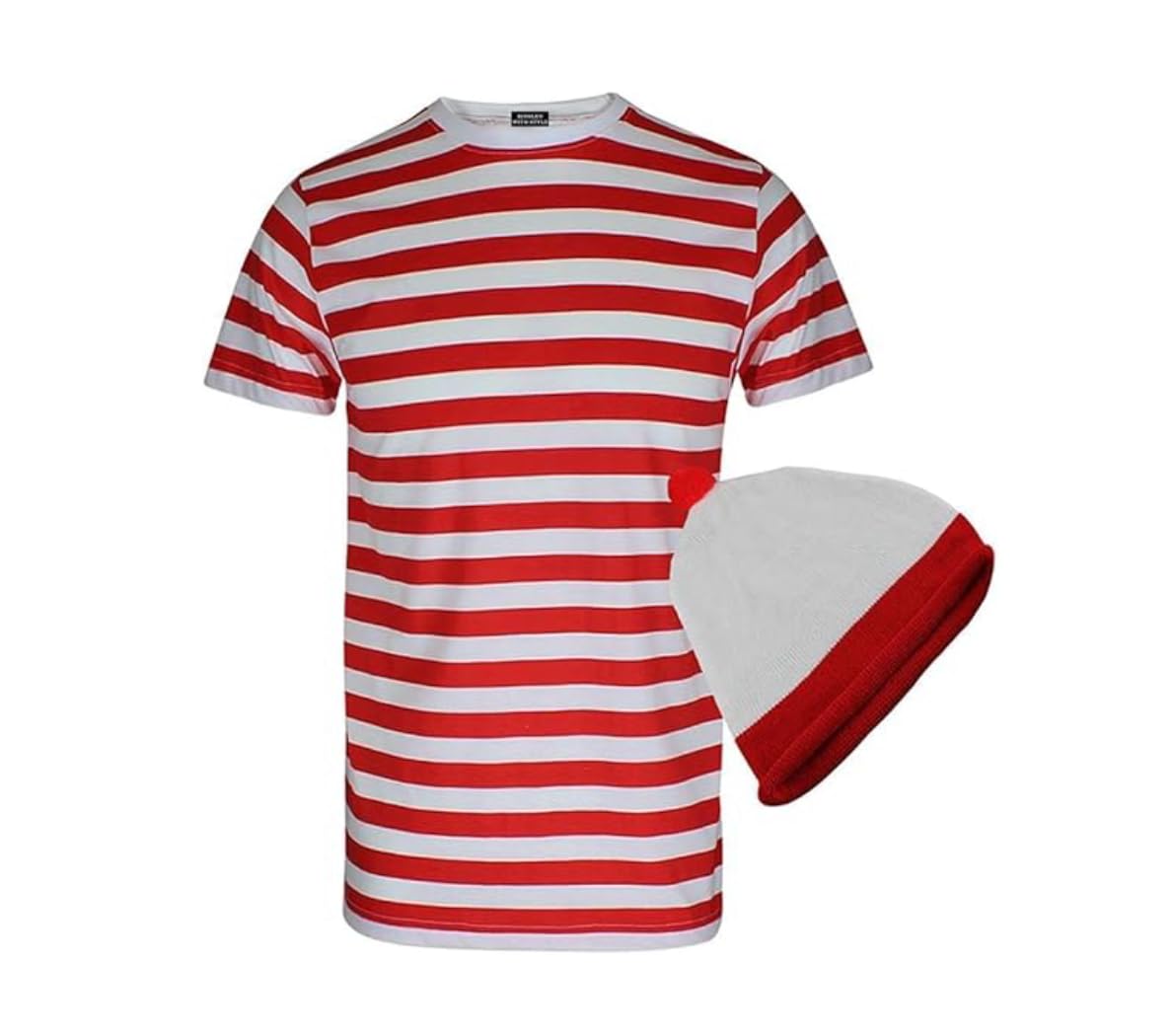 Unisex Red White Bobble Hat Glasses T-Shirt Socks Combo Party Wear No Lens Specs Book Day, Week Fancy Dress Clothing Adults School Event UK Sizes S-XL