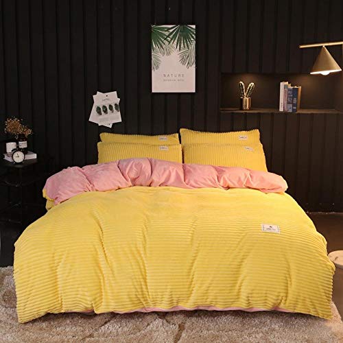 Geekcook Literie,Ensemble de draps de Housse de Couette en Flanelle épaissie en Molleton de Corail d'hiver Quatre pièces-Topaze d'oie_Lit de 1,2 m