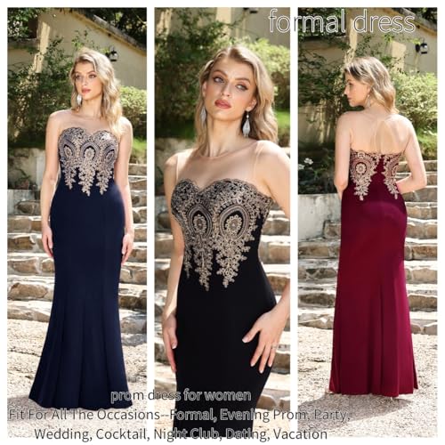 Prom Dress for Women 2025 Gold Lace Applique Long Sheer Illusion Mermaid Formal Dresses Evening Gown2