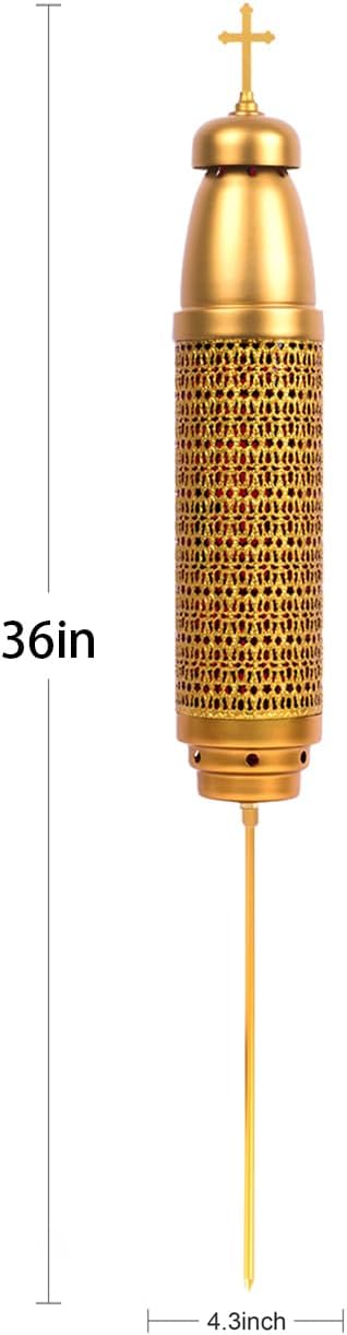 Grave Decorations for Cemetery,Greek Cross Candle Holder for Cemetery Grave Outdoor Garden Lawn Patio Yard Decor (Gold Red)