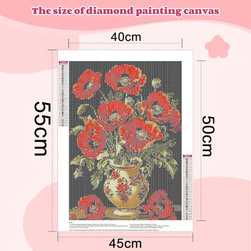 plversi 5D Red Poppies Diamond Painting Set, DIY Beautiful Flowers Diamond Art Painting for Adults Beginner Home Decoration