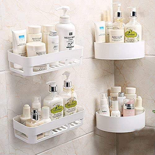 SHOPITECH Combo of 4 PCS Bathroom Shelf Rack Wardrobe Shelf/Perfume Rack Plastic Wall Shelf (2 Bathroom Shelves + 2 Corner Shelf Bathroom) (B09PLGV696) Amazon Price History, Amazon Price Tracker