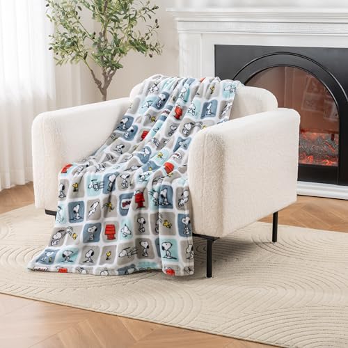 Image of Berkshire Blanket Peanuts VelvetLoft Cute Character Snoopy Plush Throw Blanket,Peanuts Snoopy Woof Blue,Throw 55 in x 70 in (Official Peanuts Product)