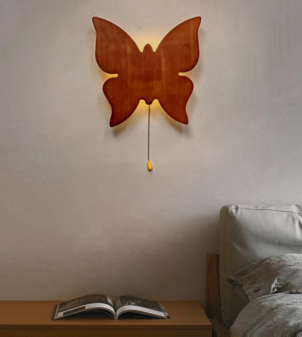 EaEa LED Wandleuchte Schmetterling aus Holz mit Schalter, Kinderzimmer Lampe USB/Batteriebetrieb Wandlampe Kinder, 5W 3000K Warmlicht Babyzimmer Nachtlicht Mädchen Jungen Schlafzimmer Wandbeleuchtung