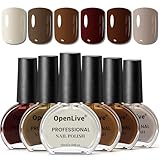 OpenLive 10ml Chocolate Brown Nail Polish Set 6 Colors Fall Winter Mocha Quick Dry Nail Polish Non Gel for Women Girls Gift