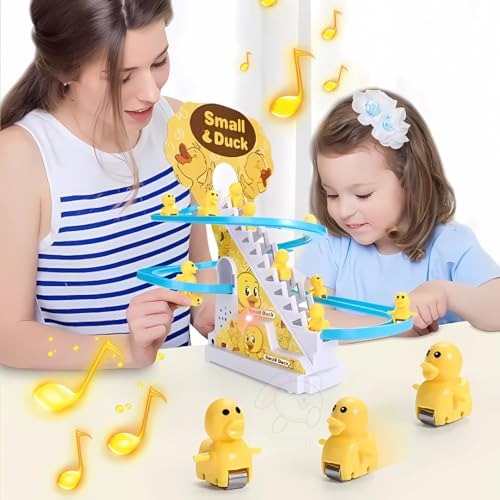 Image of Storio Duck Slide Track Set Toys for Kids - Ducklings Stair Climbing Toys for Kids, Escalator Toy with Lights and Music with 3 Ducks