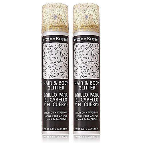 Jerome Russell Hair and Body Glitter Spray, Gold 2.2 oz (Pack of 2)