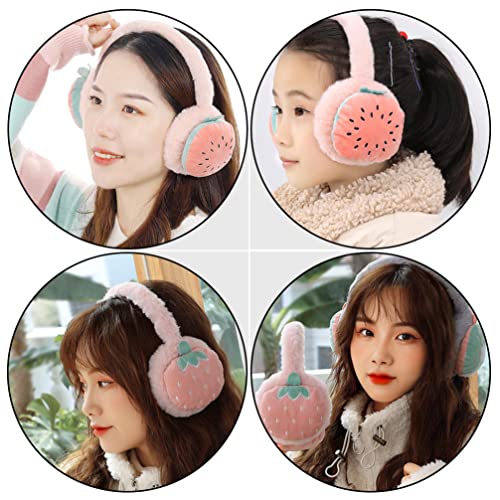 Winter Embroidered Earmuff Strawberry Plush Ear Warmers Cold Weather Ear Cover Outdoor Furry Ear Protectors for Girls Christmas New Year Birthday Pink2