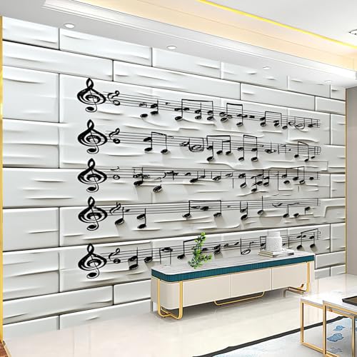 Papier peint intissé blanc 300x210 décor notes de musique géométriques haut de gamme - 5