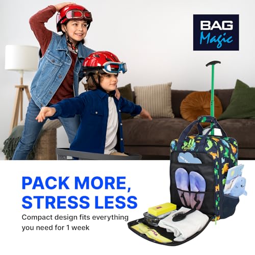 Bordlite EasyJet Kids Cabin Approved Holdall on Wheels, 45x35x20cm Underseat Carry-Ons, Extendable Handle, Multi Pocket, Travel Bag - 32L Flight Bags for Boys & Girls - Dino - Image 4