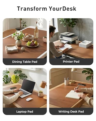 Image of Aothia Faux Leather Desk Mat - Large Mouse Pad, Non-Slip PU Leather Blotter, Waterproof Writing Surface for Office and Home (Brown, 63 inch x 24 inch)