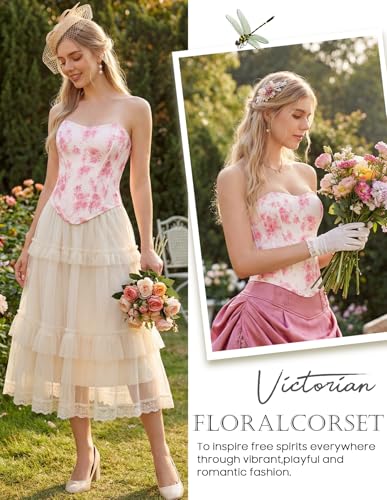 Scarlet Darkness Women's Renaissance Floral Strapless Corset Bustier Top (3 Colors) - image 4