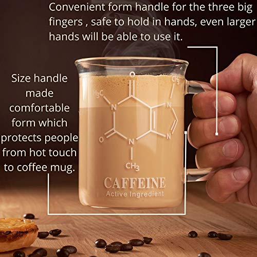 Caffeine Beaker Mug 17 oz (500ml) with Metal Spoon - Chemistry Mug - Borosilicate Glass Coffee Mugs with Handle and Measuring for Coffee/Latte/Tea - Caffeine Molecule Cup - Science Coffee Mug - Image 4