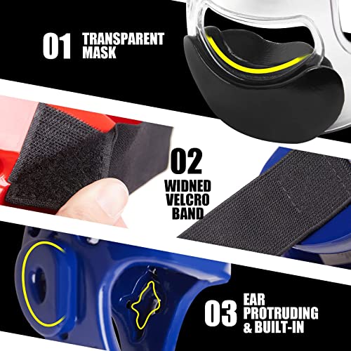 Kids & Adults Taekwondo Karate Headgear MMA Martial Arts Helmet, Soft Head Gear for Martial Art Grappling Muay Thai Kickboxing Taekwondo (Blue, Medium) - Thumbnail 4