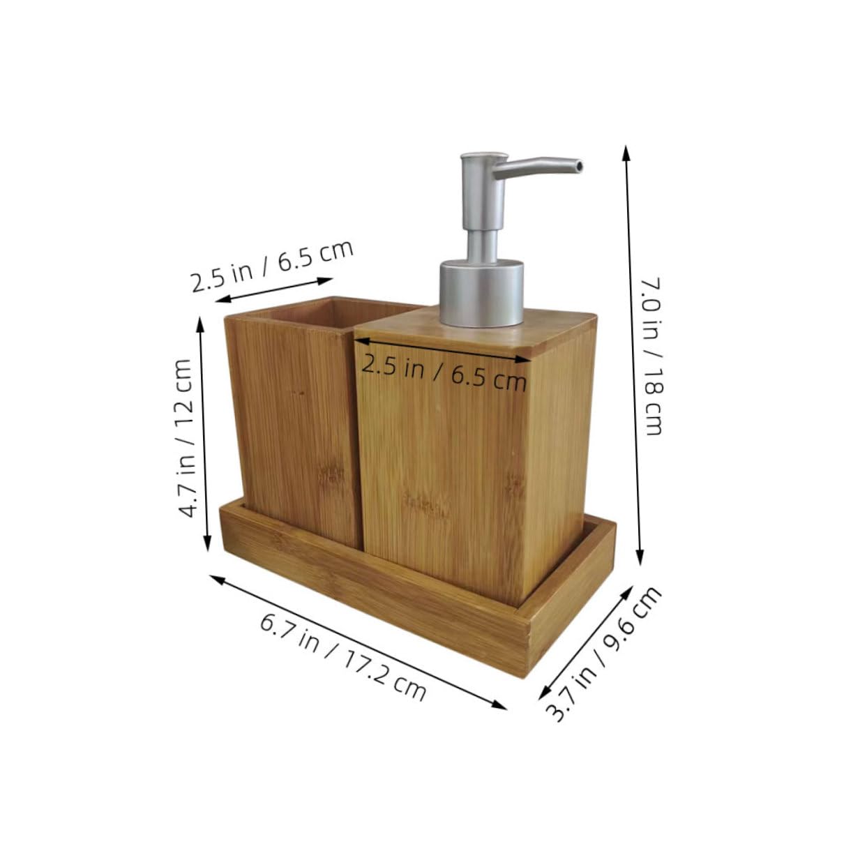 GLEAVI Set Di Accessori Per Bagno in Bambù, Dispenser Di Sapone Per Mani e Porta Spazzolino Da Denti Base, Contenitori Multiuso Per Uso Domestico Bagno e Lavabo
