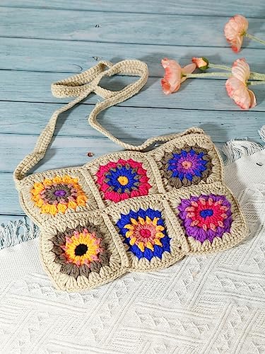 Verdusa Women's Floral Crocheted Crossbody Bag Woven Shoulder Handbag Purse2