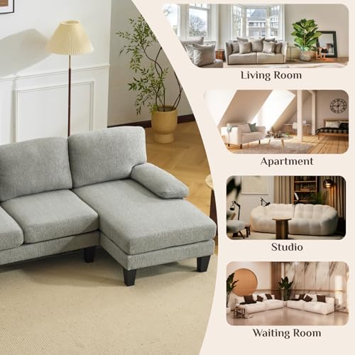 Image of Karl home Compact U-Shape Sectional Sofa Couch 111 inch 4-Seat Dust Gray | Modern, Chenille Fabric Upholstered, Double Chaise, Wood Grain Legs for Living Room, Home Office, Apartment, Studio