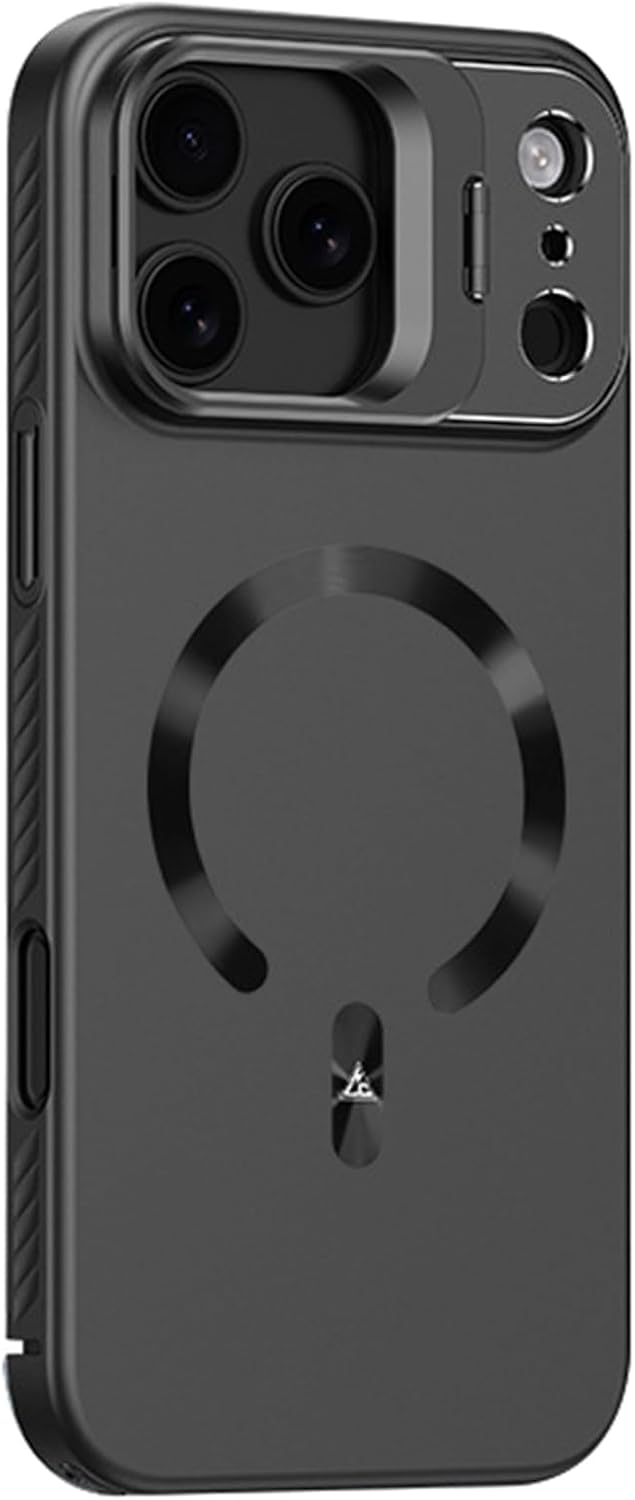 Frosted Magnetic Case for iPhone 17 Pro/17 Pro Max, Slim Anti-Fingerprint Cover with Metal Lens Protection & Kickstand(Black,17 Pro)