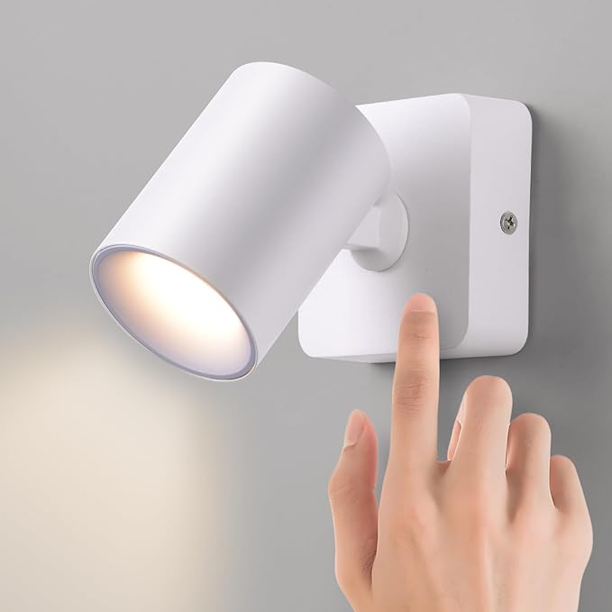 AWEKLIY 5W LED Wandlamp binnen, Touch Control Wandlampn Dimbaar 350° Draaibaar Bedlampjes Slaapkamer, Nachtlamp, 3000k Warm Wit Leeslampje, Wandverlichting Voor Woonkamer, Slaapkamer, Trap, Gang, Wit