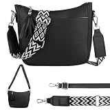 URAQT Sacs Bandoulière Femme,Sac à Main Femme Bandoulière, Sac avec large bandoulière avec 3 Comparitments,Sangle Réglable et Amovible,Noir Mode Elegant Pour Voyage Quotidien Travail École