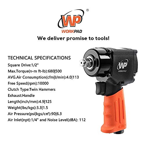 Workpad 1/2-Inch Mini Air Impact Wrench With Twin Hammers, Pneumatic Tools #TOP4