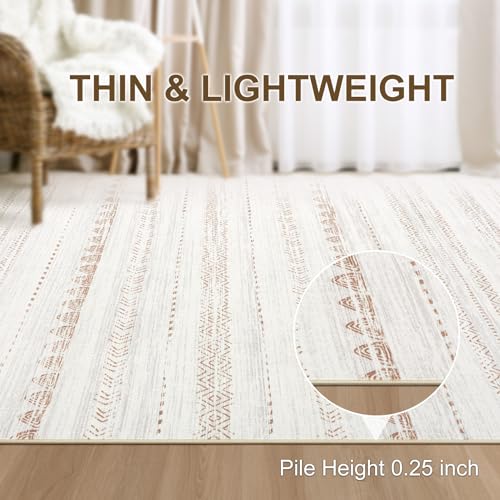 Nakagishi Area Rugs 9x12 Living Room: Washable Boho Large Neutral Modern Soft Farmhouse Rug Stain Resistant Indoor Floor Non-Slip Carpet for Bedroom Nursery Kids Playroom Office Dining Room- Brown - Image 4