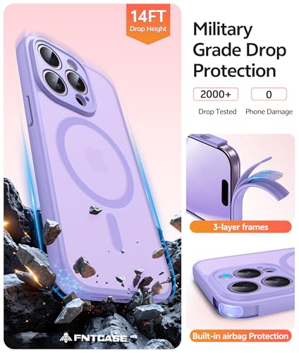 Image of FNTCASE for iPhone 14 Pro Case: [Compatible with Magsafe] Translucent Matte Cases with [Full Camera Protection] [Screen Protector] Military Grade Shockproof Protective Phone Cover - Light Purple