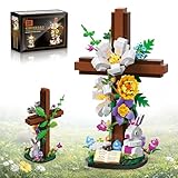 HiDectee Christian Cross Flower Building Set - Jesus Botanical Lily Cross with Bible Base & Spring Garden - Religious Faith Gifts for Women, Mom & Grandma - Spiritual Home Decor, Baptism