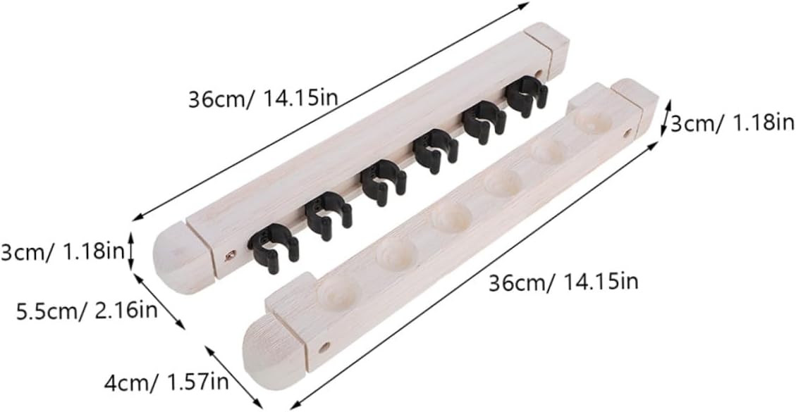2 Pairs Wall Mounted Billiard Cue Holder 6-hole Solid Wood Pool Cue Rack White Finish Billiards Storage Organizer for Game Room