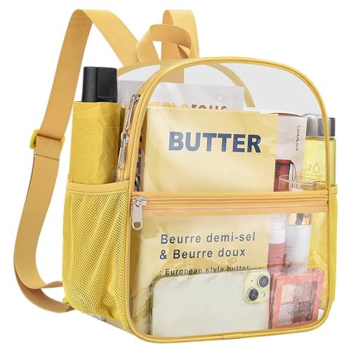 Clear Backpack Stadium Approved 12×12×6 Clear Mini Backpack Small Transparent Backpack for Concert, Beach, Work, Travel & Sporting（Gold）2