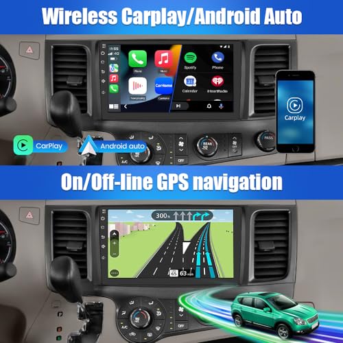 Image of Android 12 Car Radio Stereo for Toyota Sienna 2011-2014 Wireless CarPlay Andriod Auto 2G+32G with SWC WiFi GPS Navigation DSP Bluetooth FM Radio