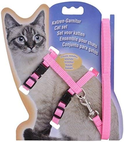 The DDS Store Nylon Reflective Safe Pets Collar and Leash Set Breakaway Safety Cat Puppy Kitten Cat Adjustable Nylon Harness Strap Collar with Leash Set Small Pet Walking (Plain Pink Color)